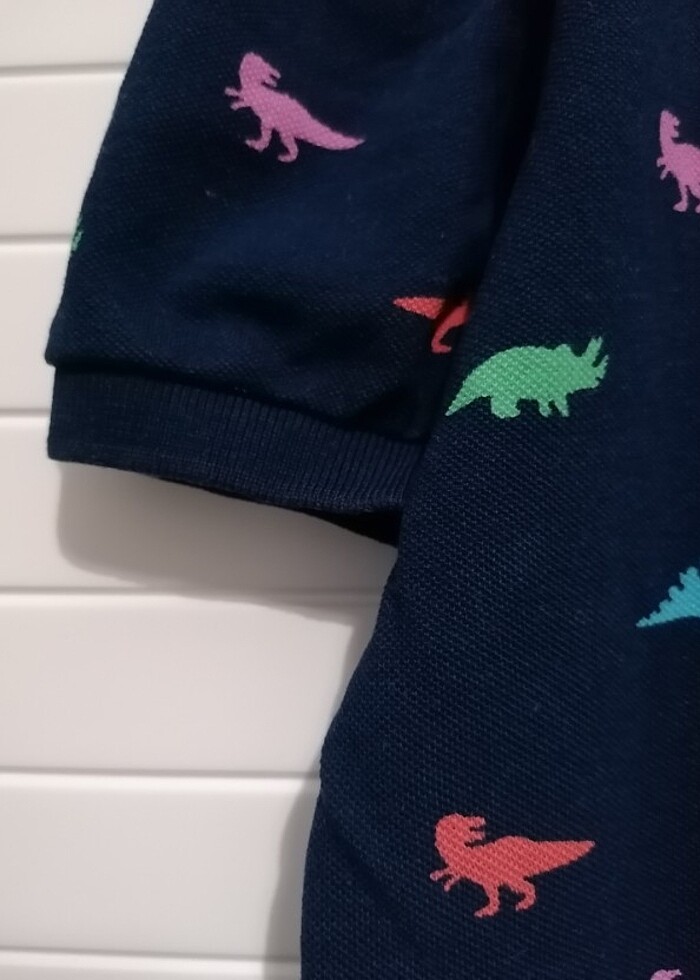 Dinozor Desenli Polo Yaka Çocuk Tişörtü - Görsel 4