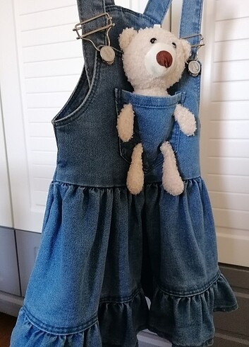 Ayıcıklı Kot Elbise / Salopet - Görsel 4