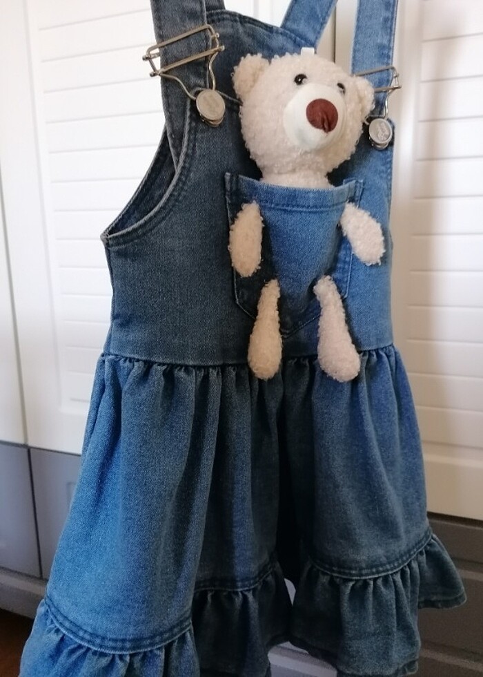 Ayıcıklı Kot Elbise / Salopet - Görsel 4