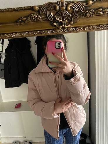 toz pembe şişme mont - Görsel 8