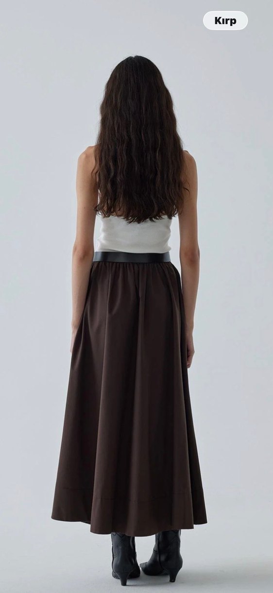 Kahverengi Day poplin kloş etek - Görsel 2