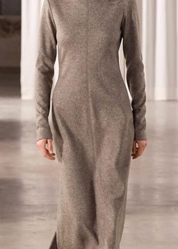 Zara  Kahverengi Uzun Yün elbise - Görsel 5