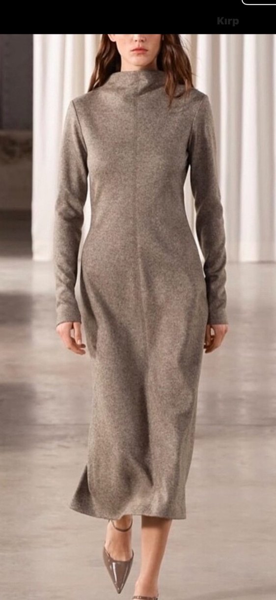 Zara  Kahverengi Uzun Yün elbise - Görsel 5