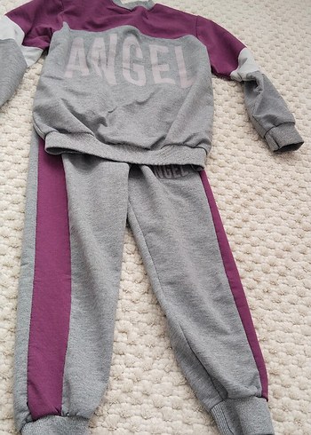 Kızlar için Gri Pamuklu Rahat Eşofman Takımı - Görsel 3