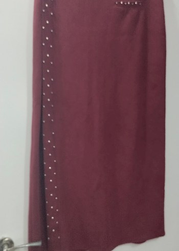 Bordo Nakışlı Kadın Uzun Süet Etek - Görsel 3