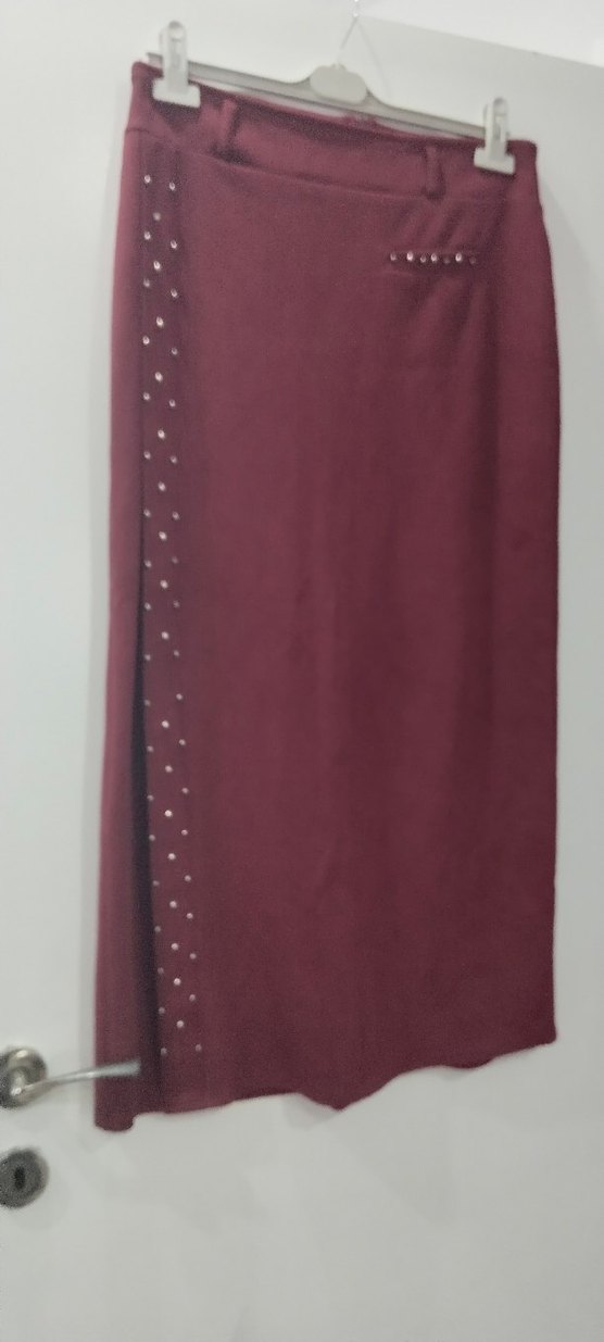 Bordo Nakışlı Kadın Uzun Süet Etek - Görsel 3