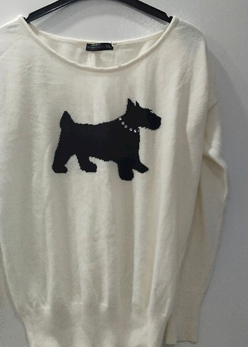 Beyaz Uzun Kollu Baskılı Triko Kazak - Görsel 2