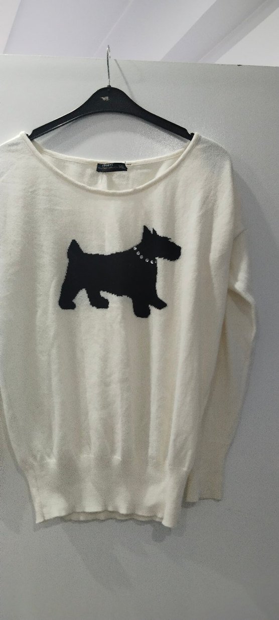 Beyaz Uzun Kollu Baskılı Triko Kazak - Görsel 2