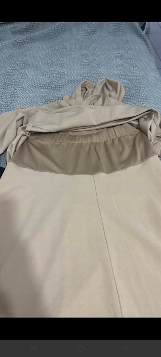 Bej Uzun Kollu Yüksek Yakalı Kadın Elbise - Görsel 3