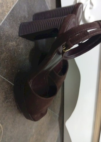 Kahverengi Süet Platform Topuklu Kadın Sandalet - Görsel 5