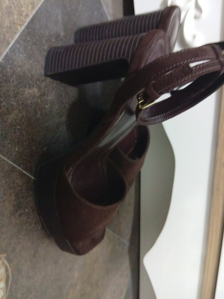 Kahverengi Süet Platform Topuklu Kadın Sandalet - Görsel 5