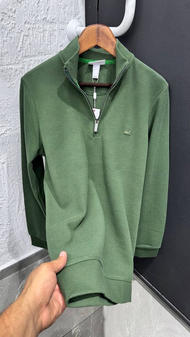 Erkek Gri Yarım Fermuarlı Yüksek Yaka Sweatshirt - Görsel 4