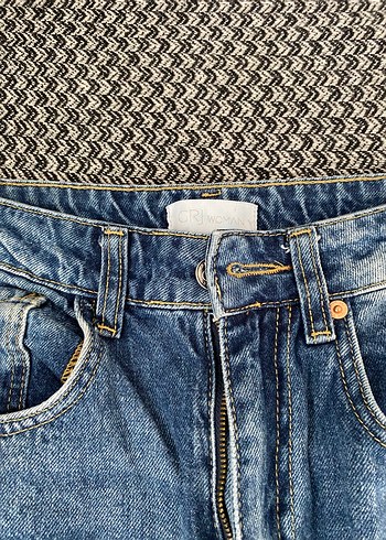 34 Beden Gri Mavi Yırtmaçlı Bol Kesim Kot Pantolon