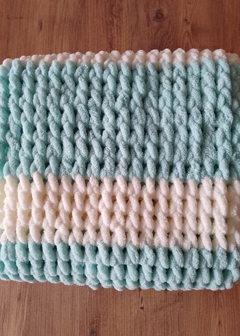 Turkuaz puffy Örgü bebek Battaniyesi - Görsel 2