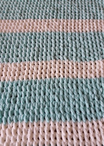 Turkuaz puffy Örgü bebek Battaniyesi - Görsel 5