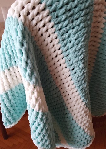 Turkuaz puffy Örgü bebek Battaniyesi - Görsel 3