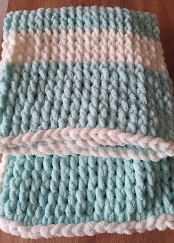 Turkuaz puffy Örgü bebek Battaniyesi - Görsel 4