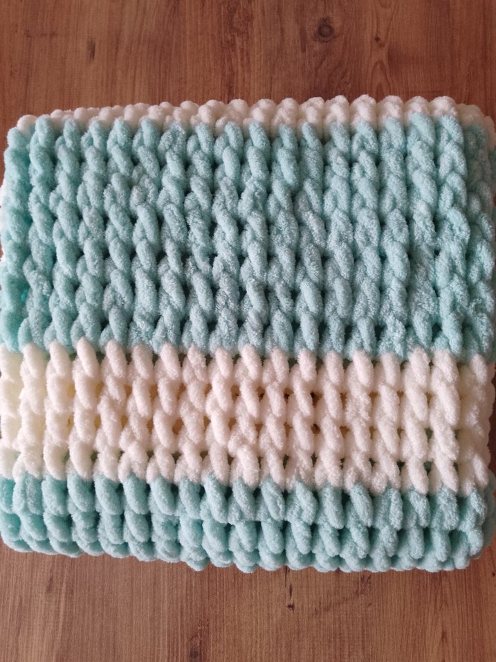 Turkuaz puffy Örgü bebek Battaniyesi - Görsel 2