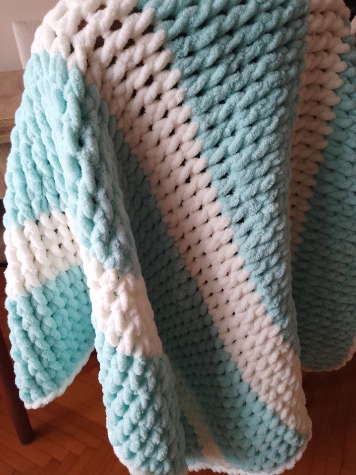 Turkuaz puffy Örgü bebek Battaniyesi - Görsel 3