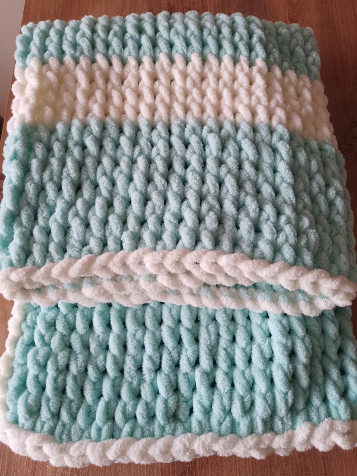 Turkuaz puffy Örgü bebek Battaniyesi - Görsel 4