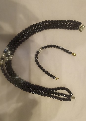 gercek inciUzun Siyah Boncuklu Gotik Kadın Kolyesi - Görsel 2