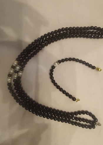gercek inciUzun Siyah Boncuklu Gotik Kadın Kolyesi - Görsel 3