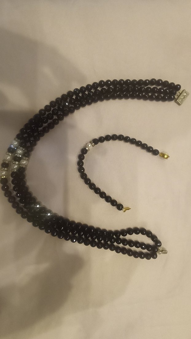 gercek inciUzun Siyah Boncuklu Gotik Kadın Kolyesi - Görsel 2