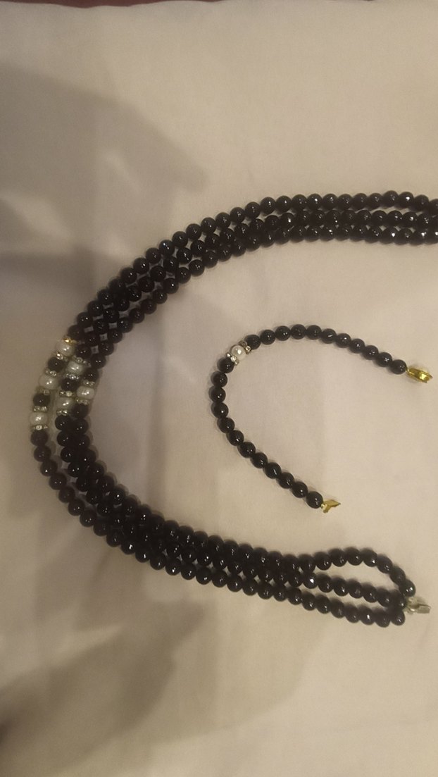 gercek inciUzun Siyah Boncuklu Gotik Kadın Kolyesi - Görsel 3