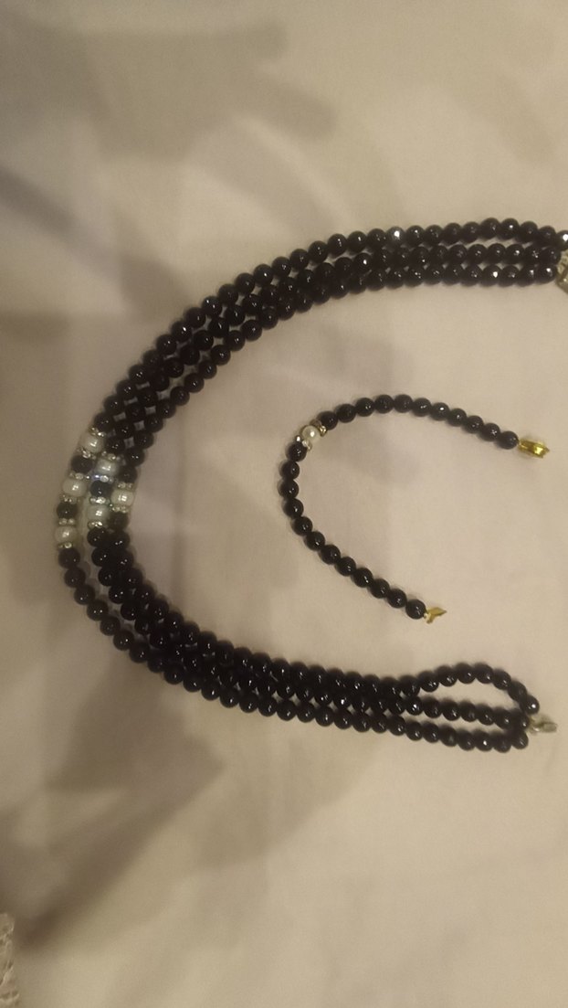 gercek inciUzun Siyah Boncuklu Gotik Kadın Kolyesi - Görsel 4