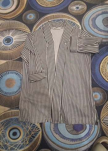 Gri Zebra Desenli Uzun Kollu Kadın Blazer - Görsel 2