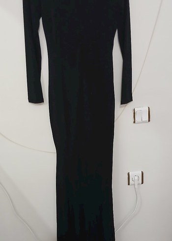 Dantel Detaylı Siyah  Uzun Elbise - Görsel 3