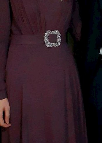 Bordo Kemerli Uzun Kadın Elbise - Görsel 2