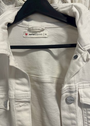 Kadın Beyaz Düğmeli Denim Ceket - Görsel 4