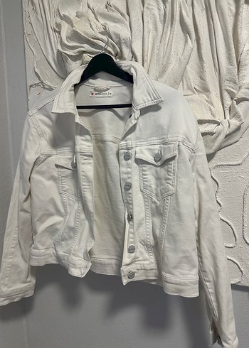 Kadın Beyaz Düğmeli Denim Ceket - Görsel 5