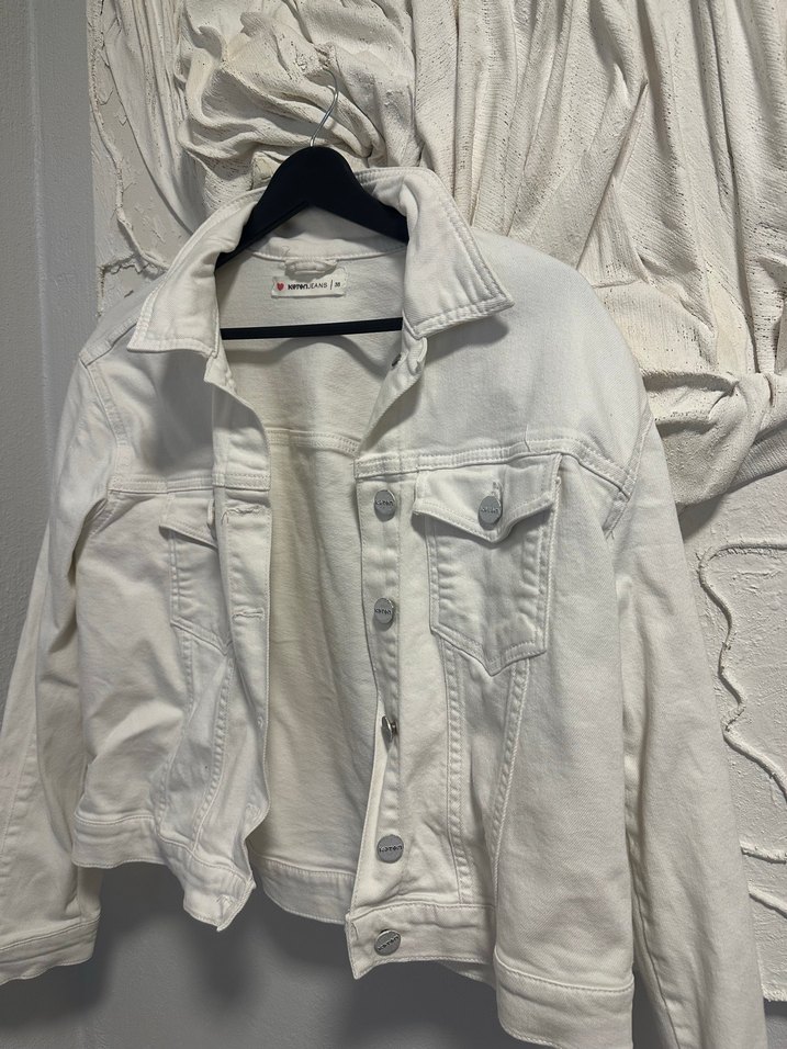 Kadın Beyaz Düğmeli Denim Ceket - Görsel 3