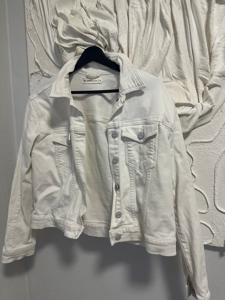 Kadın Beyaz Düğmeli Denim Ceket - Görsel 5