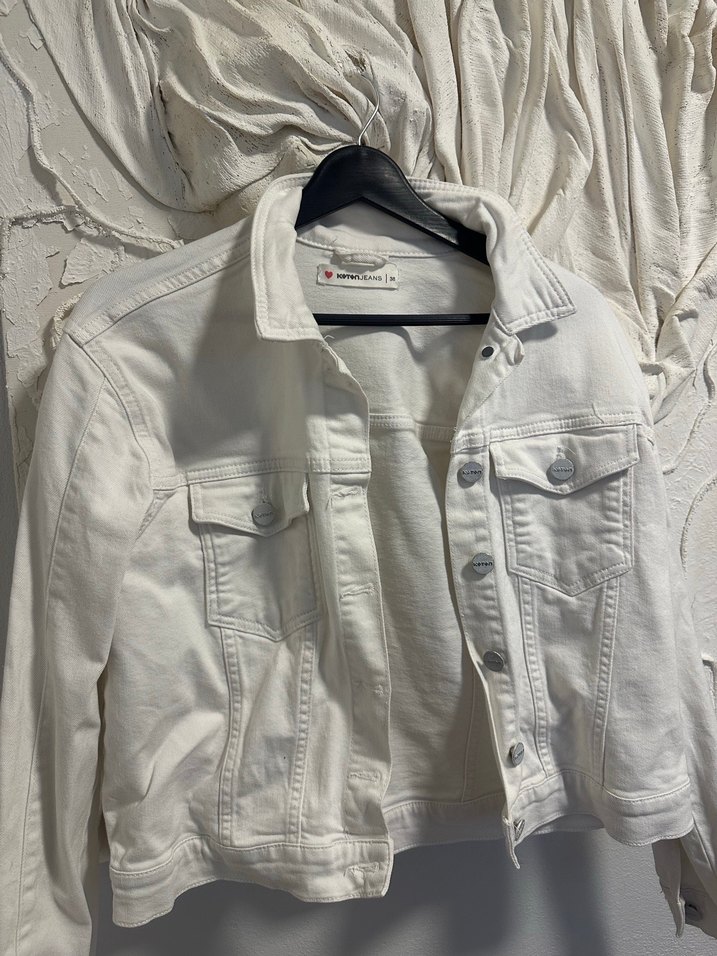 Kadın Beyaz Düğmeli Denim Ceket - Görsel 2