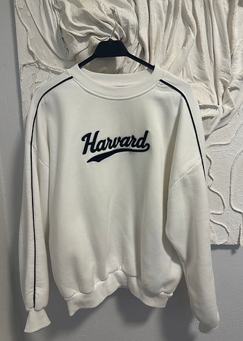 Harvard Baskılı Gri Beyaz Oversize Sweatshirt - Görsel 4