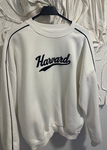 Harvard Baskılı Gri Beyaz Oversize Sweatshirt - Görsel 3