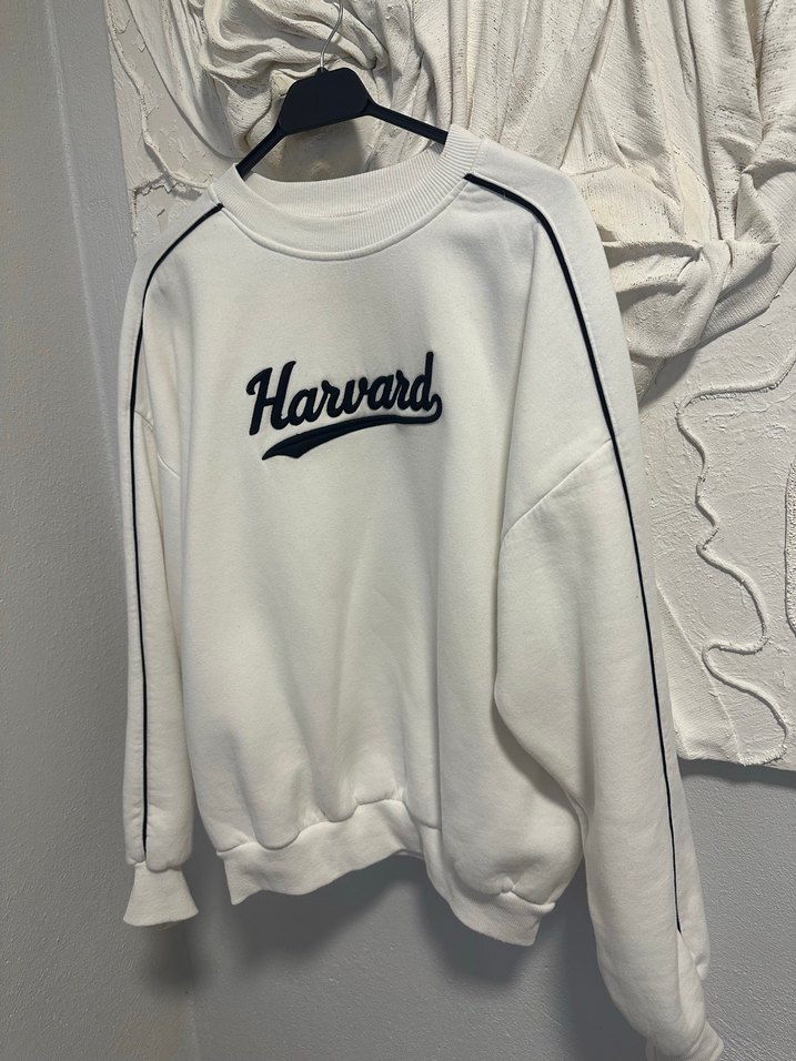 Harvard Baskılı Gri Beyaz Oversize Sweatshirt - Görsel 2