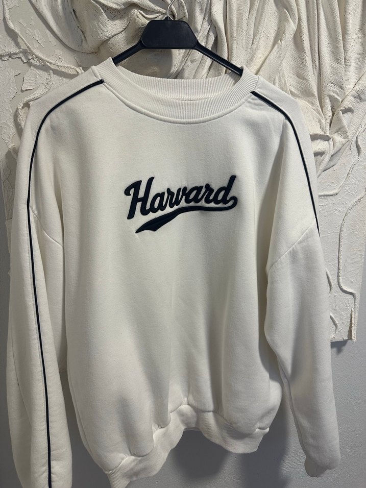 Harvard Baskılı Gri Beyaz Oversize Sweatshirt - Görsel 3