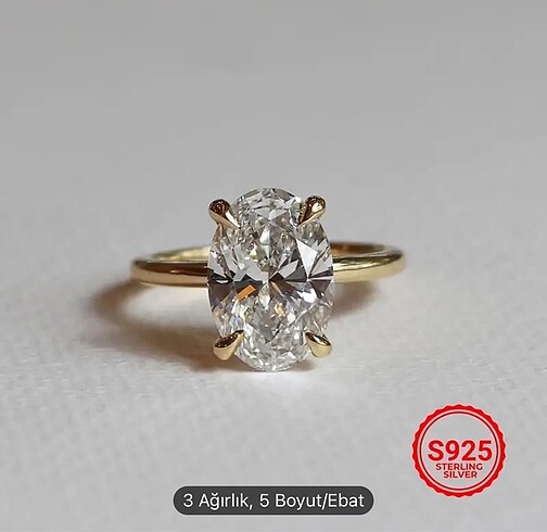 925 Ayar Gümüş Oval Zirkon Taşlı Yüzük