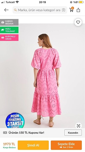 s Beden Koton pembe elbise