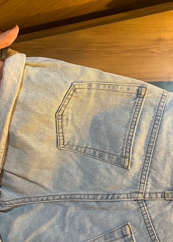 Kadın Gri Denim Mini Şort - Görsel 6
