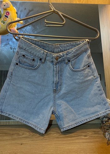 Kadın Gri Denim Mini Şort - Görsel 8