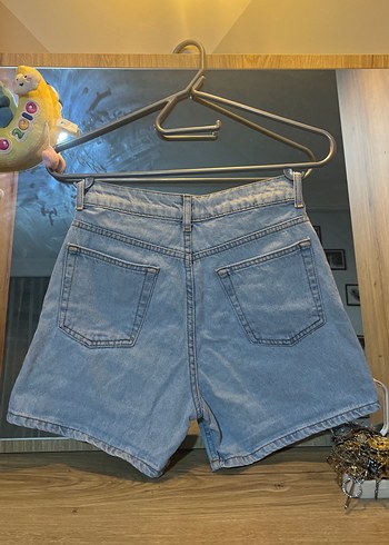 Kadın Gri Denim Mini Şort - Görsel 7