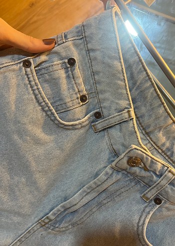 Kadın Gri Denim Mini Şort - Görsel 3