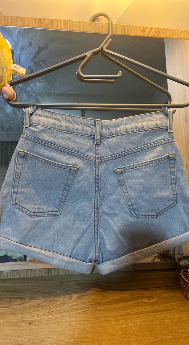 Kadın Gri Denim Mini Şort - Görsel 5