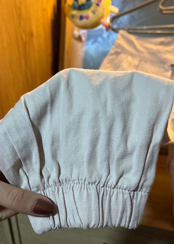 Düğmeli Bej Keten Kadın Pantolon - Görsel 2