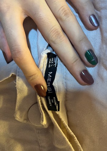 Düğmeli Bej Keten Kadın Pantolon - Görsel 5